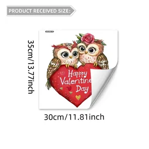 Detailed size view of Happy Valentine's Day owl heart window cling, 35x30cm sheet size