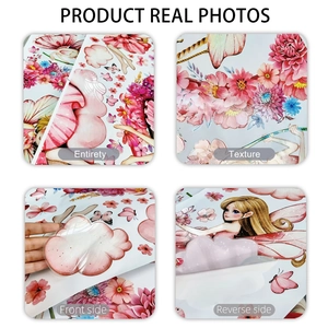 Détails de stickers muraux fée rose montrant la texture et la face adhésive