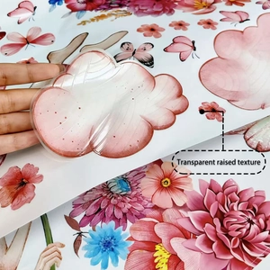 Stickers muraux fleurs fées roses avec texture 3D transparente en relief pour maison