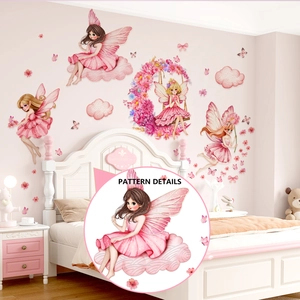 Détails des stickers muraux fée rose avec motifs et textures de haute qualité
