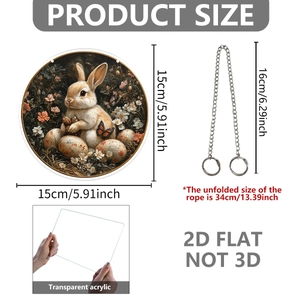 Détail du pendentif de Pâques en acrylique montrant le diamètre de 15cm et la chaîne