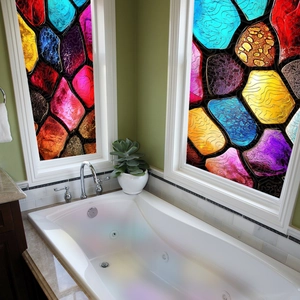 Detail of colorful irregular square glass film for bathroom privacy and home decoration