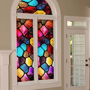 Colorful irregular stone pattern static window film for decorative glass window decor
