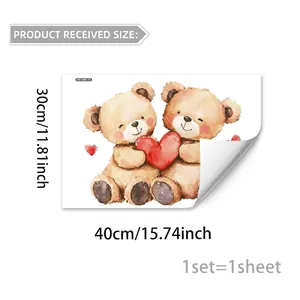 Watercolor teddy bears holding a red heart window sticker, 30x40cm static cling decal