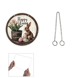 Tableau des tailles pour décor de Pâques en acrylique de 15 cm avec chaîne en argent