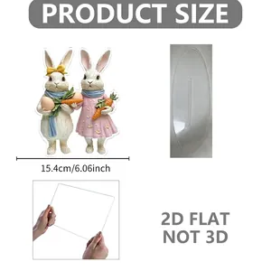 Transparent acrylic 2D Easter bunny decor showing 20cm height and assembly detail