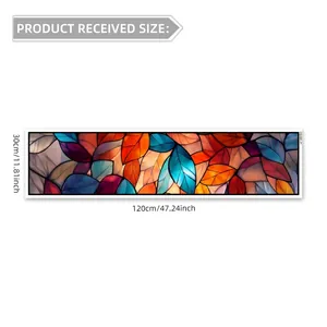 Detail of colorful leaf art glass film showing dimensions 30cm x 120cm for home decor