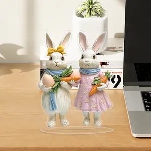 Detailed 2D acrylic Easter bunny figurines with 3D embossed visual effect for home decor