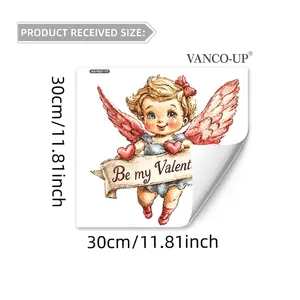 Valentine Cupid gnome window sticker with heart banner for home glass decoration