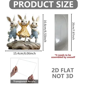 Cartoon Easter bunny acrylic desk ornament with floral motifs and transparent base