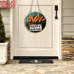 Modernes 2D Oster-Türschild mit Happy Easter Gruß und Karottenkorb-Design Motiv