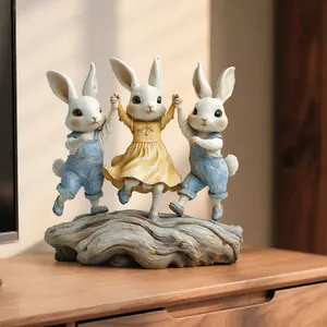 Detailed view of 2D flat acrylic Easter bunny centerpiece on round clear base