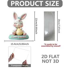 Detail van de 22cm acrylaat paashaas decoratie met Happy Easter voetstuk en maten