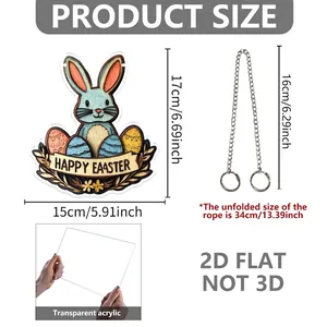 Suspension de porte lapin de Pâques 2D en acrylique plat avec chaîne en métal incluse