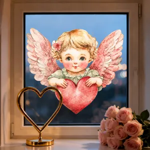 Cartoon Amor Engel Herz Fensteraufkleber für Valentinstag Glasdekoration