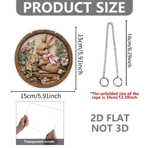 Targa porta in acrilico con coniglio di Pasqua 15cm e design piatto 2D floreale