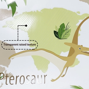 Detail of transparent raised texture on dinosaur wall sticker with pterosaur illustration