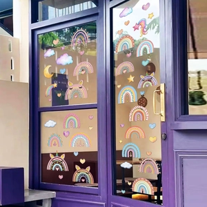 Rainbow cloud and star static window stickers for colorful kids room glass decoration