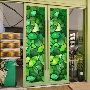 Creative green leaf stained glass window film for decorative static cling glass stickers