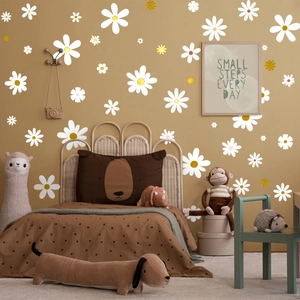 Gold Stamping White Daisy Wall Stickers PVC Self Adhesive Flower Decals For Bedroom Living Room Nursery Home Decor