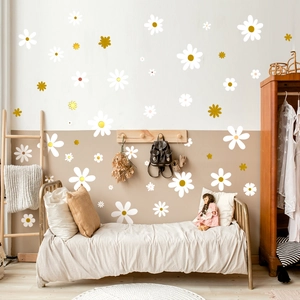 White and gold daisy flower wall stickers for creative home and nursery wall decoration