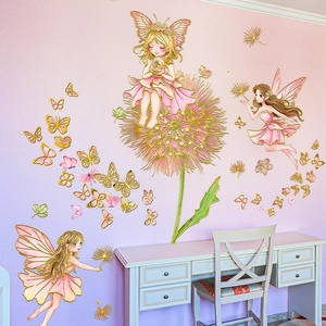 Romantic Pink Flower Birdcage Girl Wall Stickers PVC Self Adhesive Gold Foil Bronzing Decor For Bedroom Living Room Nursery