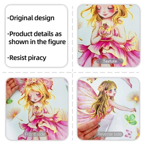Detail of pink floral fairy wall sticker showing gold foil texture and PET material