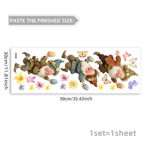 Easter wall sticker detail showing gnomes, colorful eggs, and size dimensions of 30x90cm