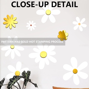 White daisy wall stickers with elegant gold hot stamping detail for home decoration
