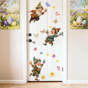 Easter Gnomes wall stickers with colorful eggs and flowers for living room decoration