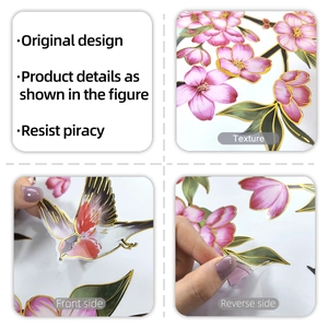 Detailed view of pink floral birdcage wall stickers with elegant gold foil stamping accents