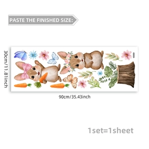 Detailed sheet of watercolor Easter bunny wall stickers with carrots and flowers