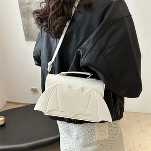 Minimalist white bat-shaped PU leather crossbody bag with 3D wings for women