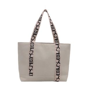 Modische Cord-Tragetasche mit gemusterten breiten Schultergurten für Damen in Beige