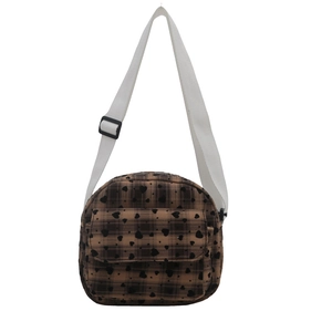 Contrast shell crossbody bag with heart pattern and adjustable white canvas strap