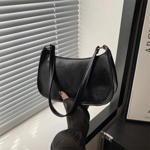 Sac Sous l'Aisselle pour Femmes Cuir PU Brillant Texture Froissée Sac à Épaule Hobo Minimaliste Décontracté Petit Sac