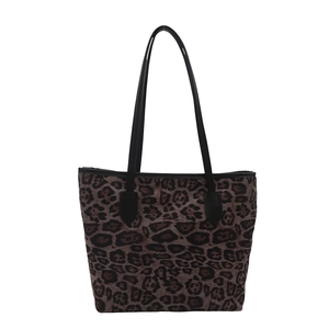 Grande borsa tote retrò con stampa leopardata e spalline nere sottili per donna