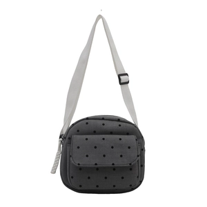 Fashionable dark grey heart pattern nylon square bag with adjustable white strap