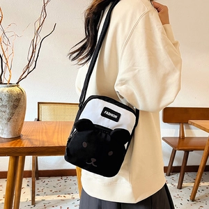 Cute panda cartoon crossbody bag with 3D ears and fashion label for casual wear