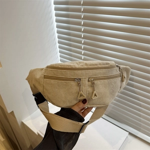 Women Casual Corduroy Waist Bag Fashion Solid Color Large Capacity Chest Bag Sports Cycling Crossbody Small Bag Ladies