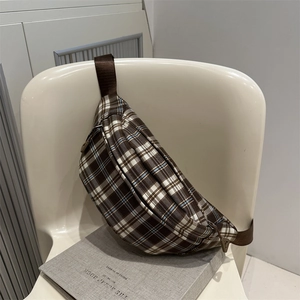 Checkered Plaid Chest Bag For Women Nylon Crossbody Waist Pack Adjustable Strap Casual Streetwear Fanny Pack Fashion