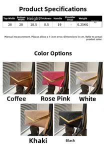 Detailed size chart for faux crocodile envelope clutch bag with PU leather specs
