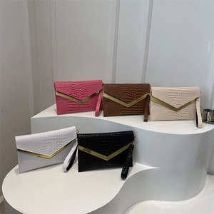 Chic faux crocodile envelope clutch bags with gold V-trim in multiple colors