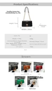 Detail view of crocodile pattern faux leather shoulder bag with size specs and five colors