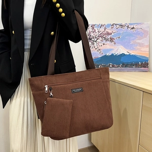 Borsa Tote in Velluto a Coste da Donna Grande Capacità Borsa a Spalla Con Astuccio Rimovibile Fashion Instinct Casual