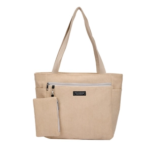 Grande borsa tote in velluto a coste beige con portamonete abbinato da donna