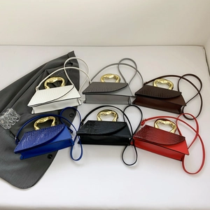 Fashionable crocodile pattern small square bag with unique gold wavy handle in six colors