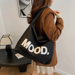 Borsa Tote in Tela da Donna Grande Capacità Borsa a Spalla Stampa Lettere Shopper Bag Casual Streetwear Crossbody Borsa Cerniera