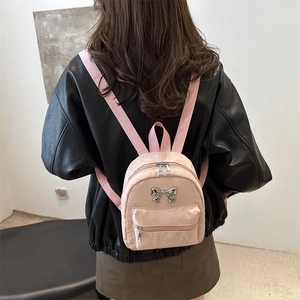 Mini Sac à Dos Doux pour Femmes Mode Coréenne Décor de Nœud Cuir PU Petit Sac de Voyage pour Filles