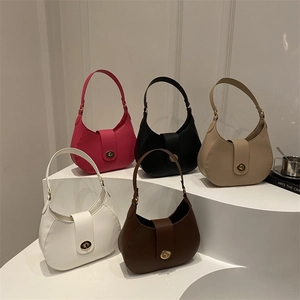 Minimalist half-moon baguette shoulder bags in five colors with vintage metal twist locks